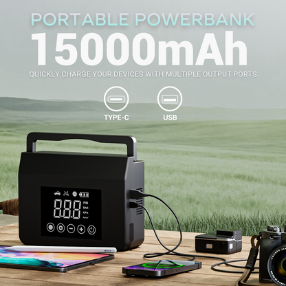 HIEHA Portable Power Bank 15000mAh with Multiple Output Ports and Pressure Display